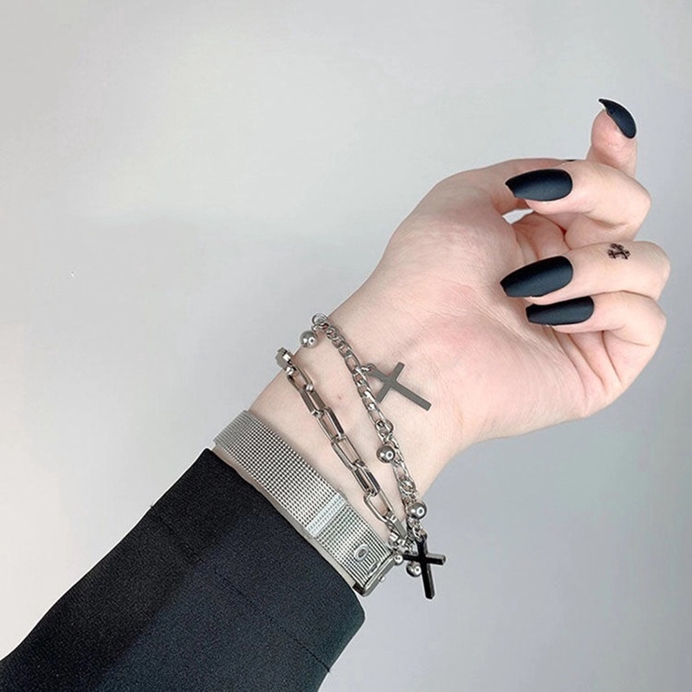 Vòng Tay Hai Lớp Mặt Thánh Giá Phong Cách Hip Hop