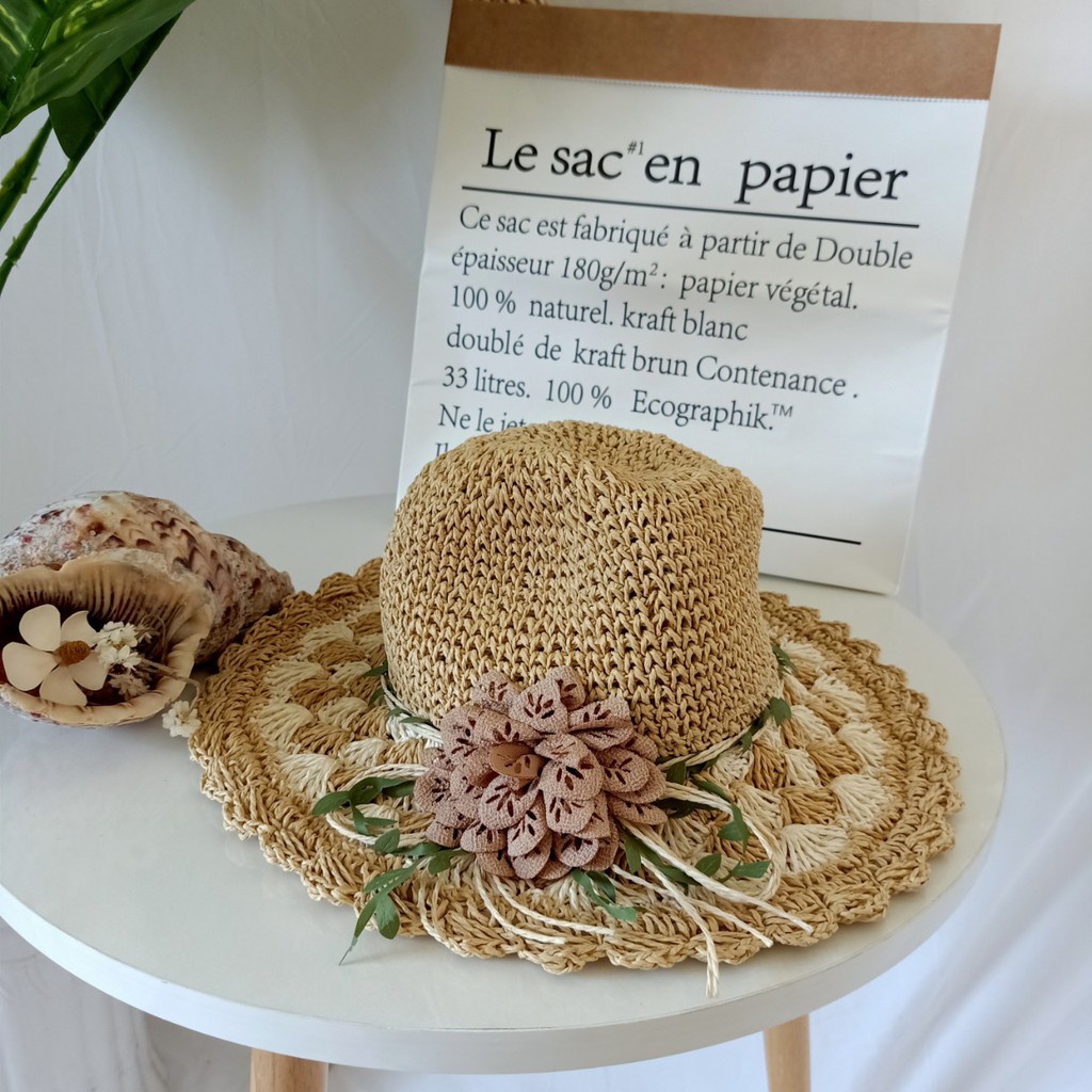 Nón cói, Mũ cói đi biển cho nữ, chất liệu mũ cói mềm phối nơ đẹp (hình chụp thật) -Q12-xanh-mềm