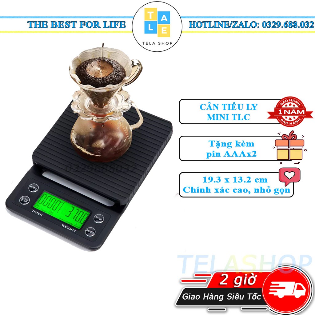 [BH 1 ĐỔI 1] Cân Tiểu Ly Cà Phê 3kg 0.1g TLC Chuyên Dụng Cho Pha Chế Làm Bánh Tela Shop