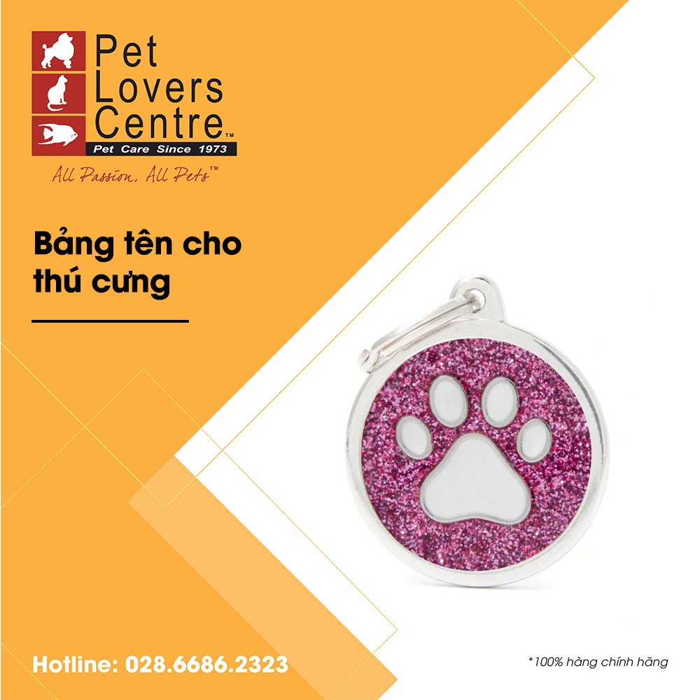 [Xuất xứ Ý] Bảng tên chó mèo khắc nội dung theo yêu cầu / Pet tag CIRCLE w PAW - GLITTER