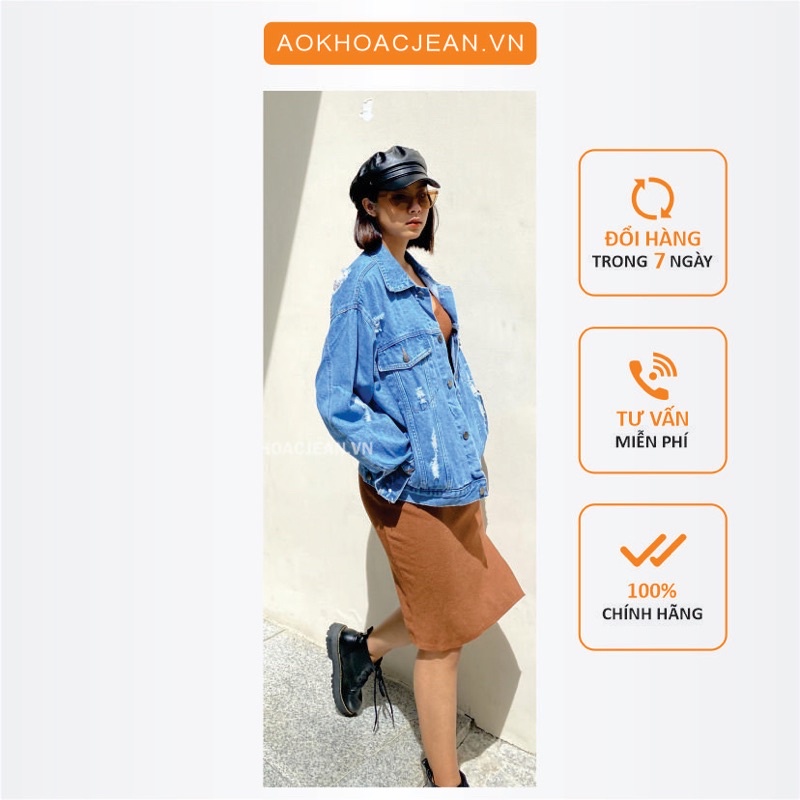 Áo khoác jean oversize rách xanh vintage form unisex nam nữ style ulzzang - AOKHOACJEAN.VN