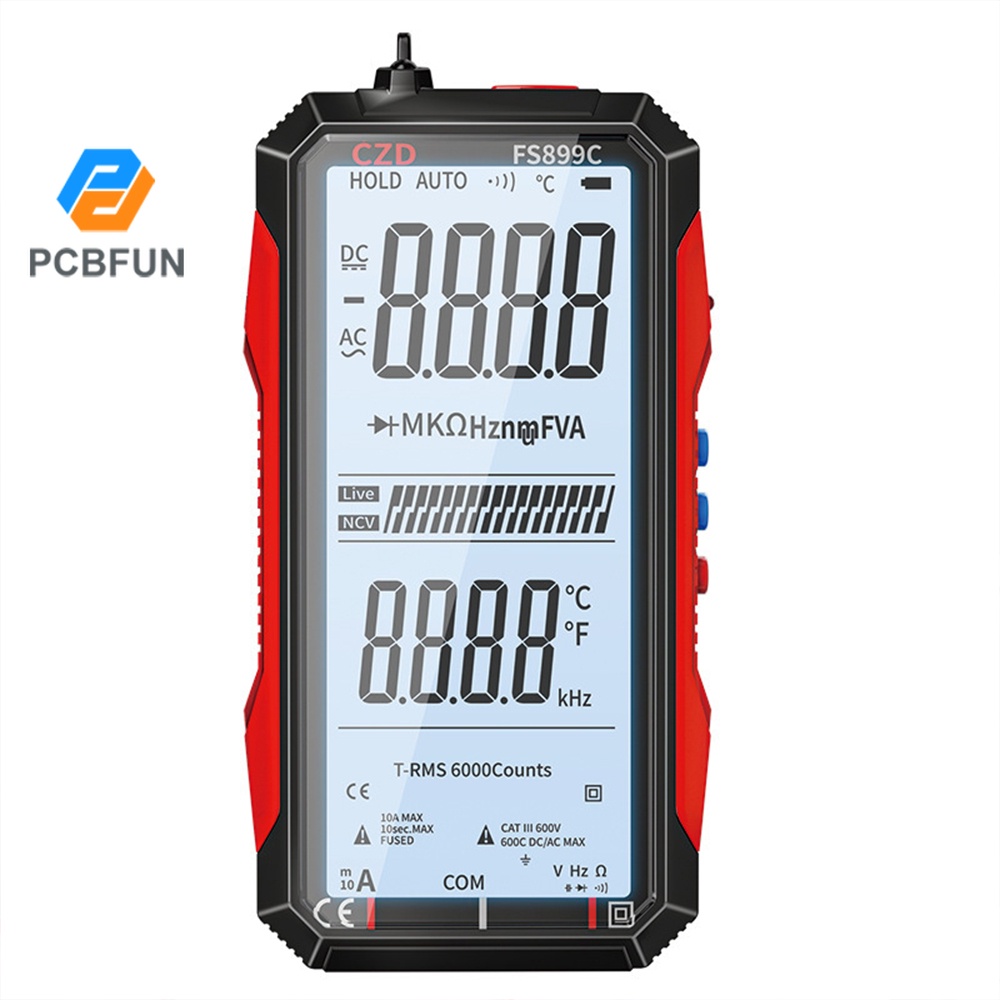 Vạn năng kế kỹ thuật số Pcbfun 6000 lần đếm rms ac/dc tự động đo điện trở hz