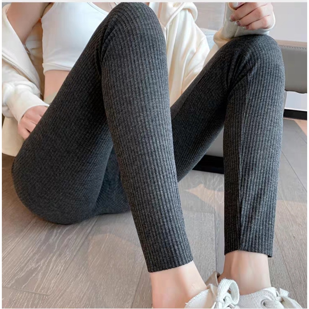 Quần Legging Gân Tăm Cao Cấp Lót Lông Mịn Giữ Nhiệt Cực Ấm Cạp Cao Gen Bụng Có Túi Tôn Dáng Co Giãn