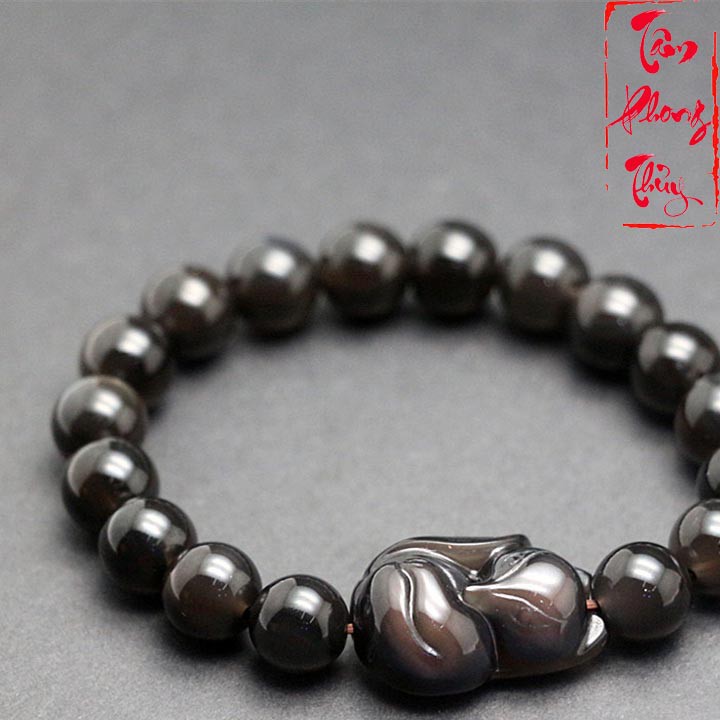 [Cam kết hàng chất lượng] [100% Đá tự nhiên] Vòng Tay Đá Núi Lửa Obsidian Cao Cấp Mix Charm Cửu Hồ Ly