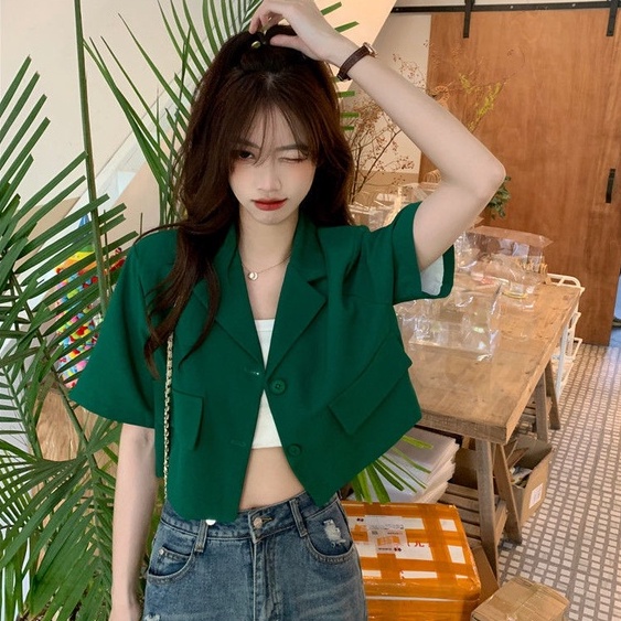 QOEDDV Áo Sơ Mi Ngắn Tay Cổ Lật Xinh Xắn Dễ Phối Đồ Kiểu Hàn Quốc Cho Nữ