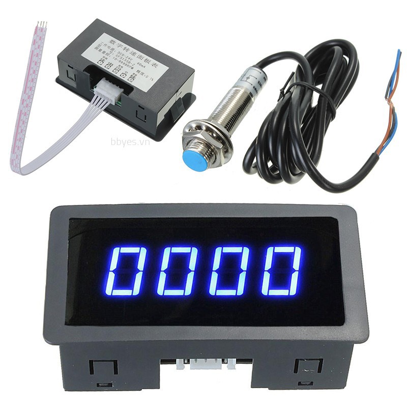 Blue 4 Máy đo tốc độ LED kỹ thuật số Đồng hồ đo tốc độ RPM + Cảm biến chuyển đổi gần NPN Hall