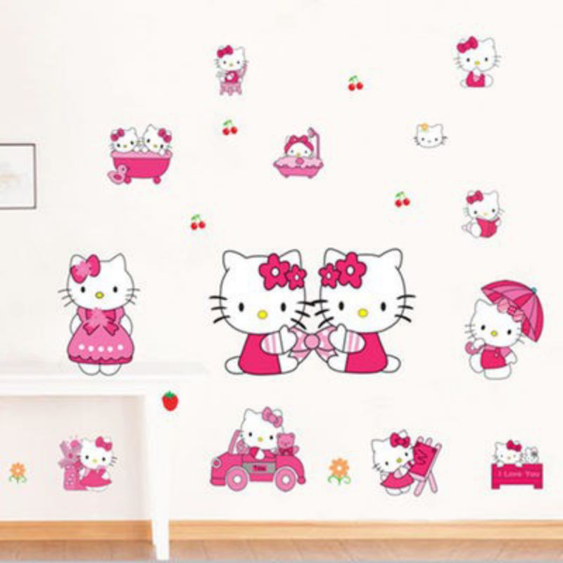 Decal dán tường: Mèo kitty hồng