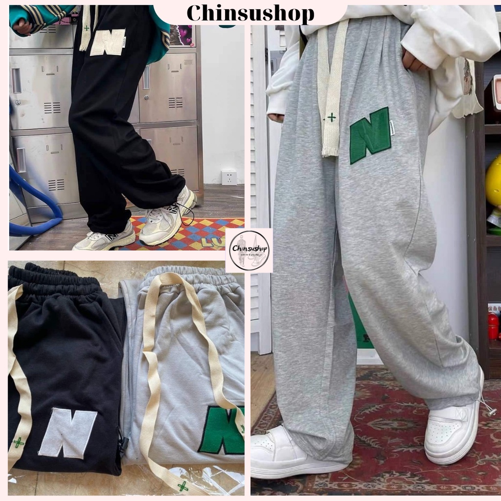 Quần Jogger Nỉ, Quần Thun Unisex Thêu Chữ N Vải Mịn 2 Màu HOT HIT