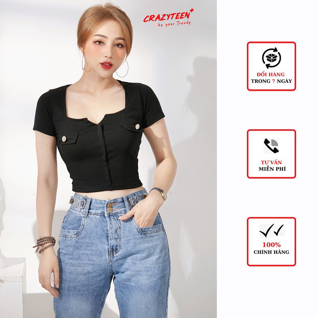 Quần jeans nữ CRAZYTEEN dáng baggy phối bản lưng K0104