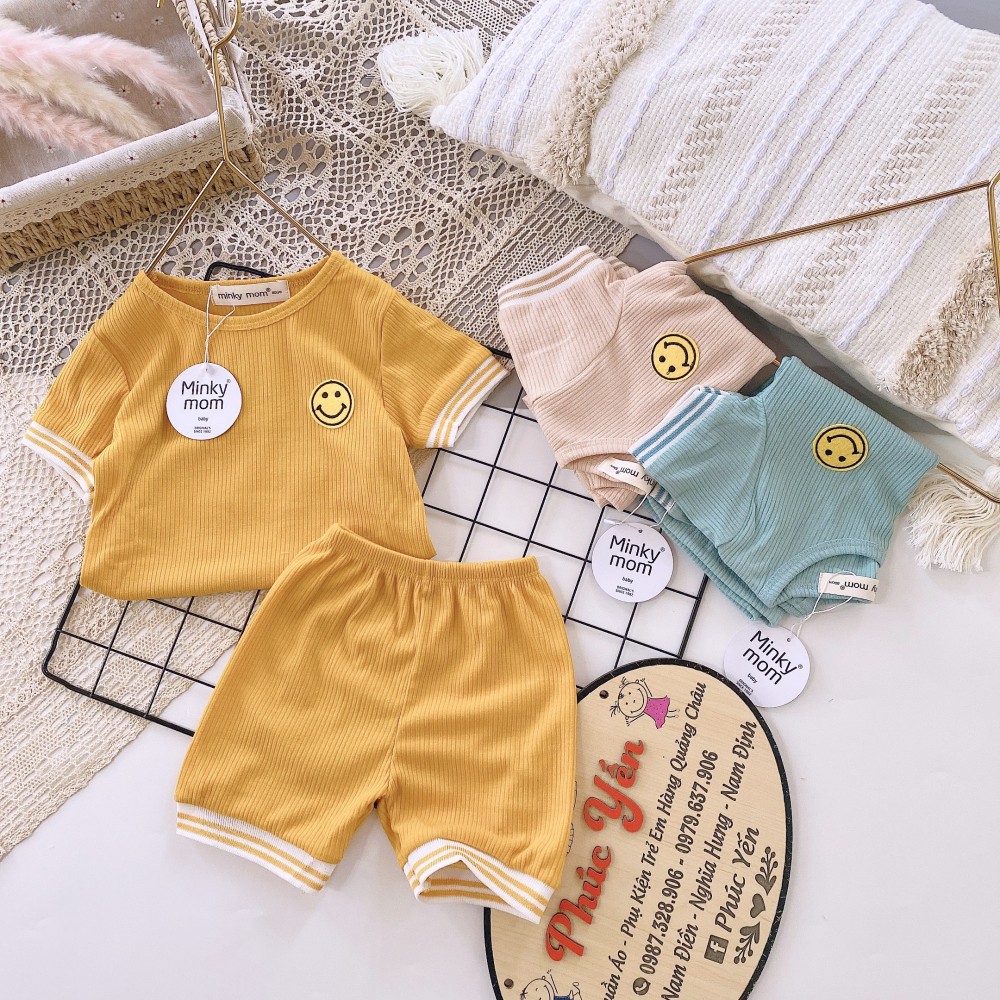 Bộ Cộc Gân Tăm Hàng Minky Mom Thêu Họa Tiết Mặt Cười Cho Bé (SP001331)