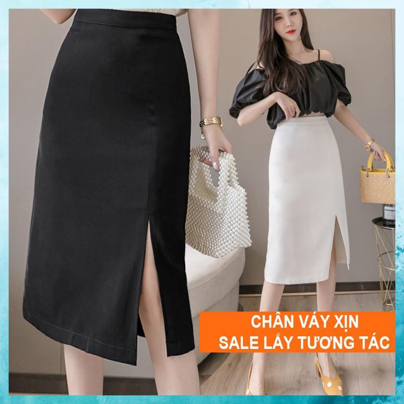 Chân Váy Chữ A Dài, Đầm Nữ Trắng Đen Dài Xẻ Cạnh Công Sở