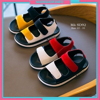 Dép sandal bé trai quai hậu da mềm 2 màu vàng đỏ chống trơn trượt cho bé 1 - 6 tuổi đi học đi biển SD92