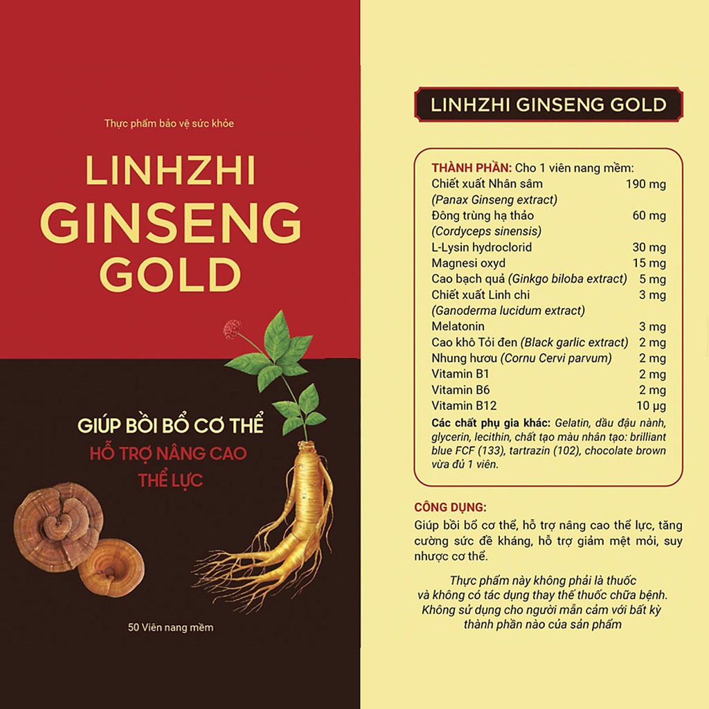 Viên bổ linh chi nhân sâm - Linhzhi Ginseng Gold – Giúp nâng cao thể lực, tăng sức đề kháng, ăn ngủ ngon, ngừa suy nhược