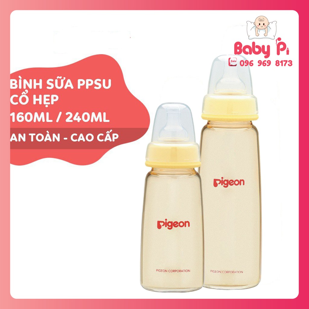 Bình sữa Pigeon cổ hẹp PPSU với núm ti silicon siêu mềm cho bé 160ml/240ml ( Mới )