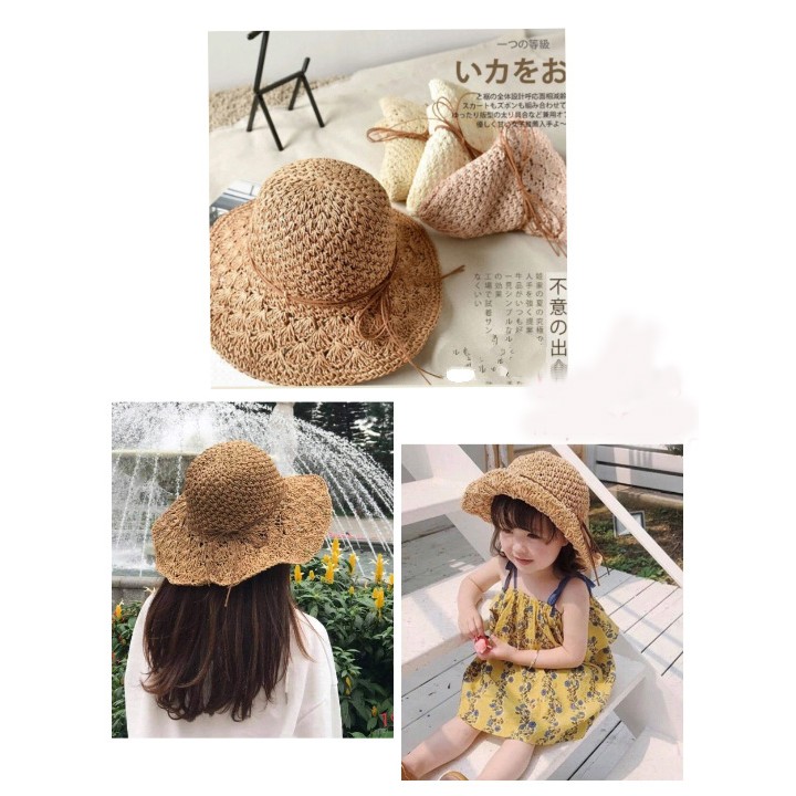 [Ảnh thật] Mũ cói mềm trẻ em, nón cói mềm trẻ em đi biển