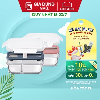 Hộp cơm thủy tinh kèm muỗng đũa LocknLock LLG991CL 930ml - Chịu nhiệt 120 độ - Hàng Chính Hãng