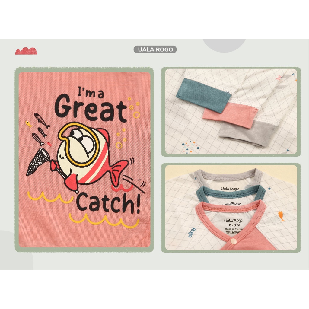 Bộ dài tay cài chéo sơ sinh bamboo sợi tre Ualarogo cho bé