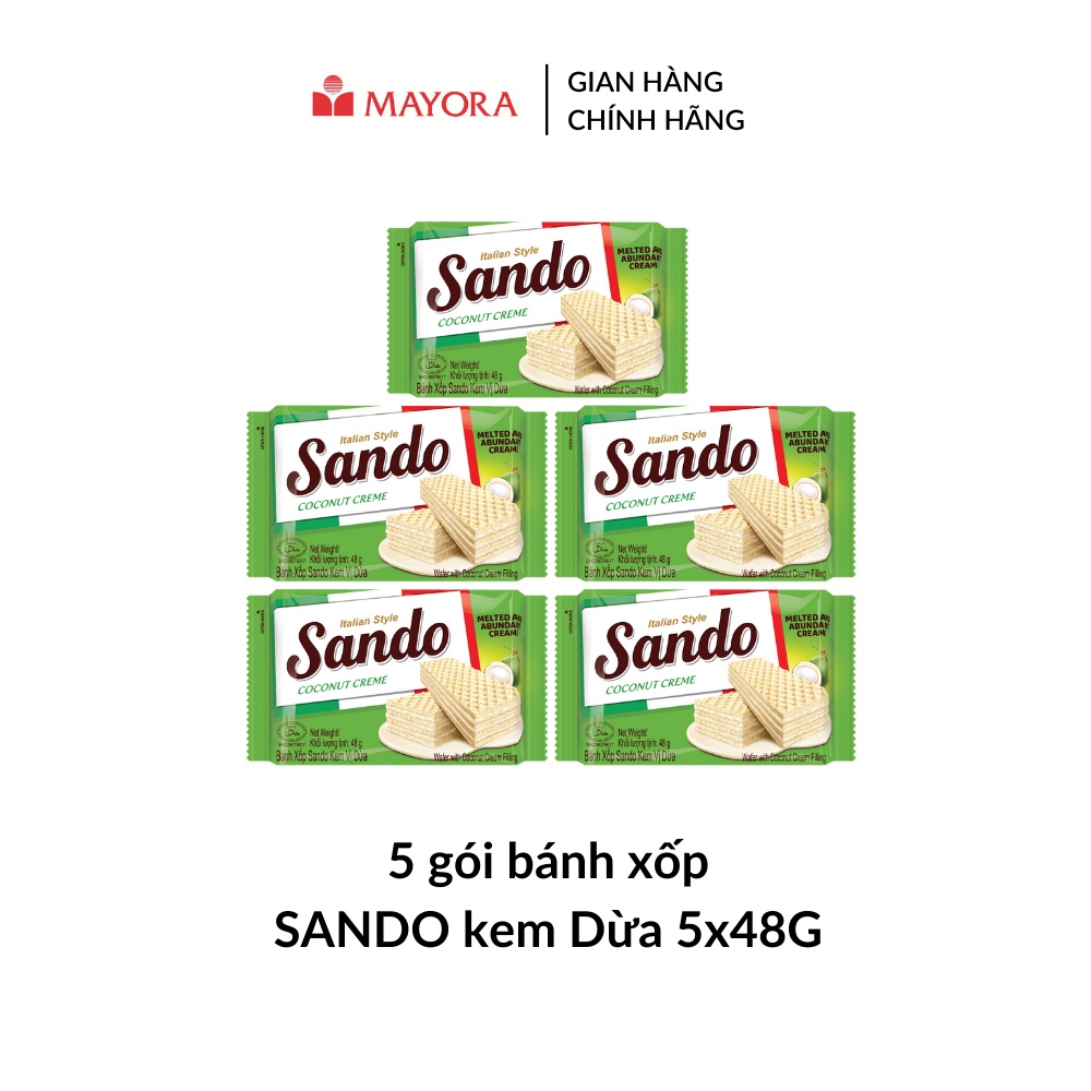 Combo 5 Gói Bánh Xốp Sando Kem Vị Dừa Gói 48g