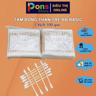 Tăm bông thân tre thân thiện với môi trường bb basic 100 que/bịch - pon03