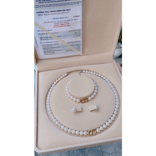 Bộ dây chuyền và vòng tay trai nuôi thiên nhiên khóa Dio khóa bạc xi vàng Minh Tâm Jewelry