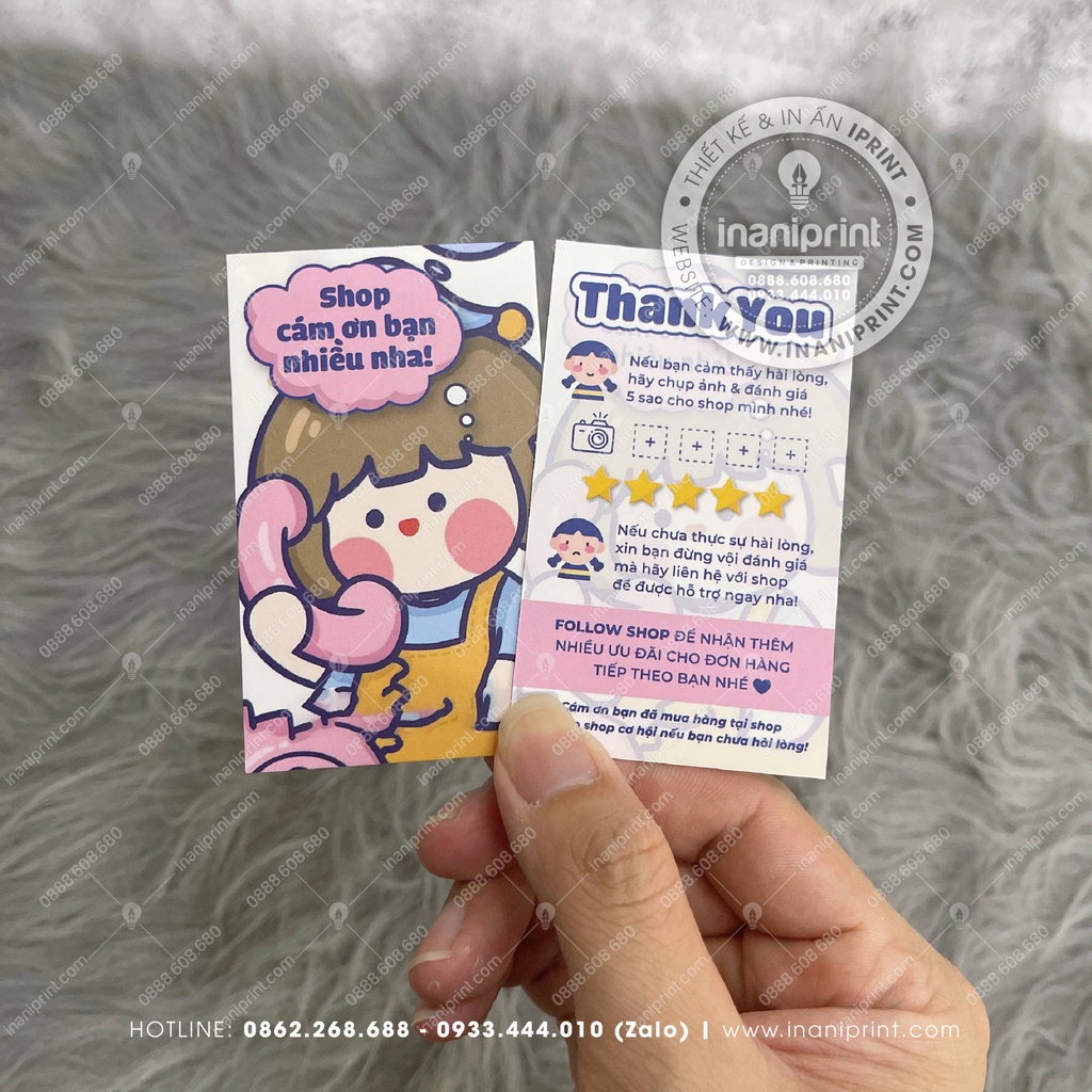Thiệp Cảm Ơn Dễ Thương, Thank You Card Giá Rẻ Điện Thoại - Size 9x5.4cm - Cán Màng Mờ
