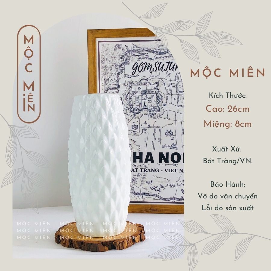 Bình gốm men Trắng lọ hoa decor trang trí nhiều mẫu. Mộc Miện, gốm sứ bát tràng