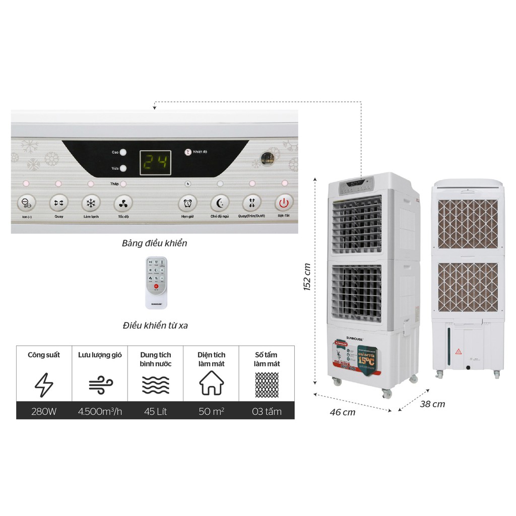{FREESHIP} QUẠT ĐIỀU HÒA - MÁY LÀM MÁT KHÔNG KHÍ SUNHOUSE SHD7756