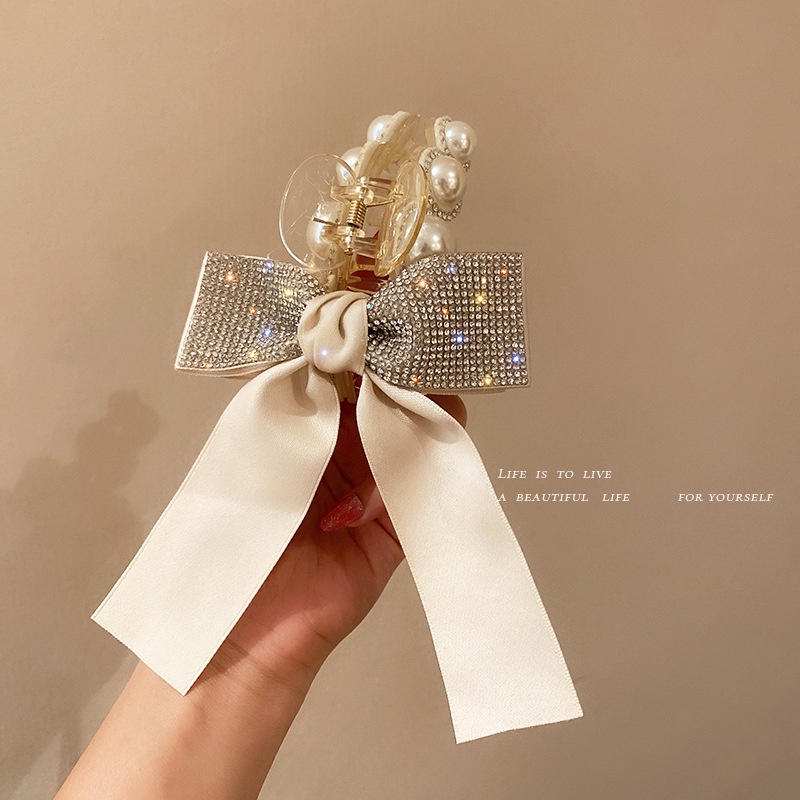 Kẹp Tóc Nơ Đính Ngọc Trai Giả Lấp Lánh Phong Cách Hàn Quốc 2022 Mới