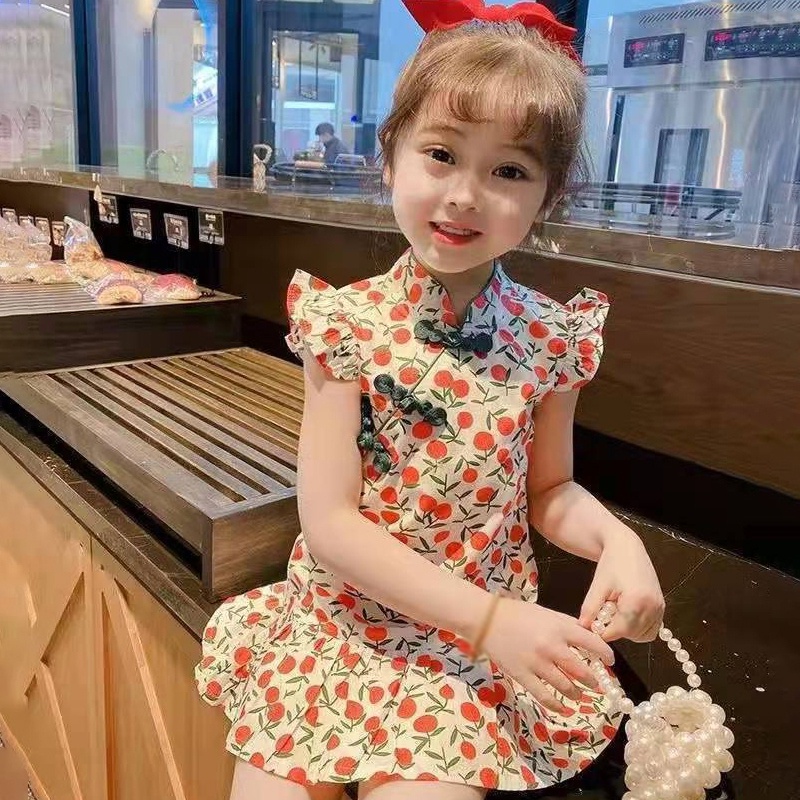 Đầm Sườn Xám Không Tay In Hoa Kiểu Công Chúa Thời Trang Mùa Hè Se7en Dành Cho Bé Gái