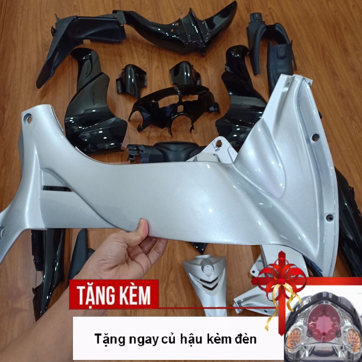 Bộ dàn áo xe Jupiter MX, nhựa ABS nguyên sinh cao cấp màu Đen - Tặng kèm củ hậu có đèn theo xe