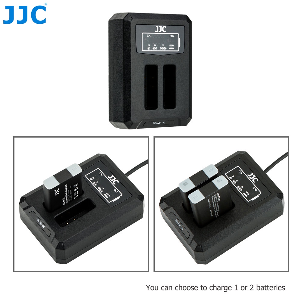 Thiết bị sạc pin máy ảnh JJC NB-13L khe cắm kép cho Canon NB13L SX740 730 720 620 HS G5X G9X Mark II G1 G7X Mark II III
