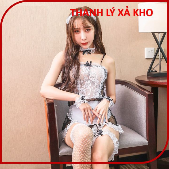 Bộ đồ ngủ cosplay hầu gái sexy - xả kho - chất voan, đầm ngủ cosplay giúp việc chụp ảnh indoor studio - Hà Nội