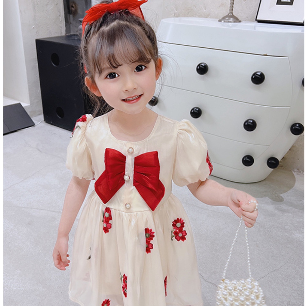 Váy Bé Gái Váy Hoa Công Chúa Nơ Ngực Chất Liệu Tơ Mềm VAY031
