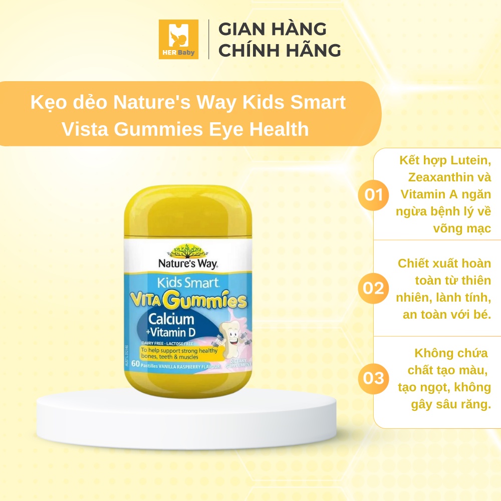 Kẹo dẻo Nature's Way Kids Smart Vita Gummies Calcium Vitamin D bổ sung Canxi và Vitamin D 60 viên - Herbaby