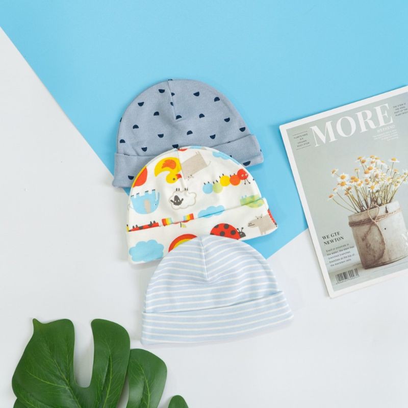 Sét 03 mũ sơ sinh cotton co dãn Sunozy cho bé từ 0 đến 6 tháng mềm mịn, thoáng không bí hơi