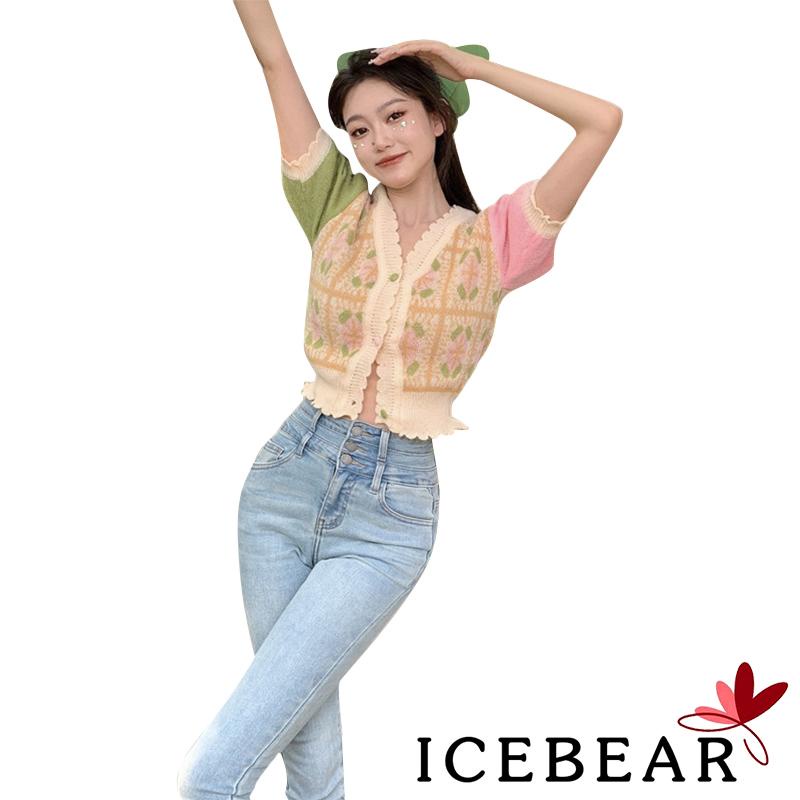 Áo Cardigan Dệt Kim Tay Ngắn Cổ Chữ V Cài Nút Màu Sắc Tương Phản Phong Cách Vintage Dành Cho Nữ