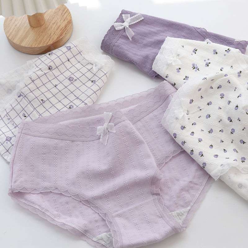 Quần Lót Cotton Mềm Mại Phối Ren Hoa Nhún Bèo Dễ Thương Cho Nữ