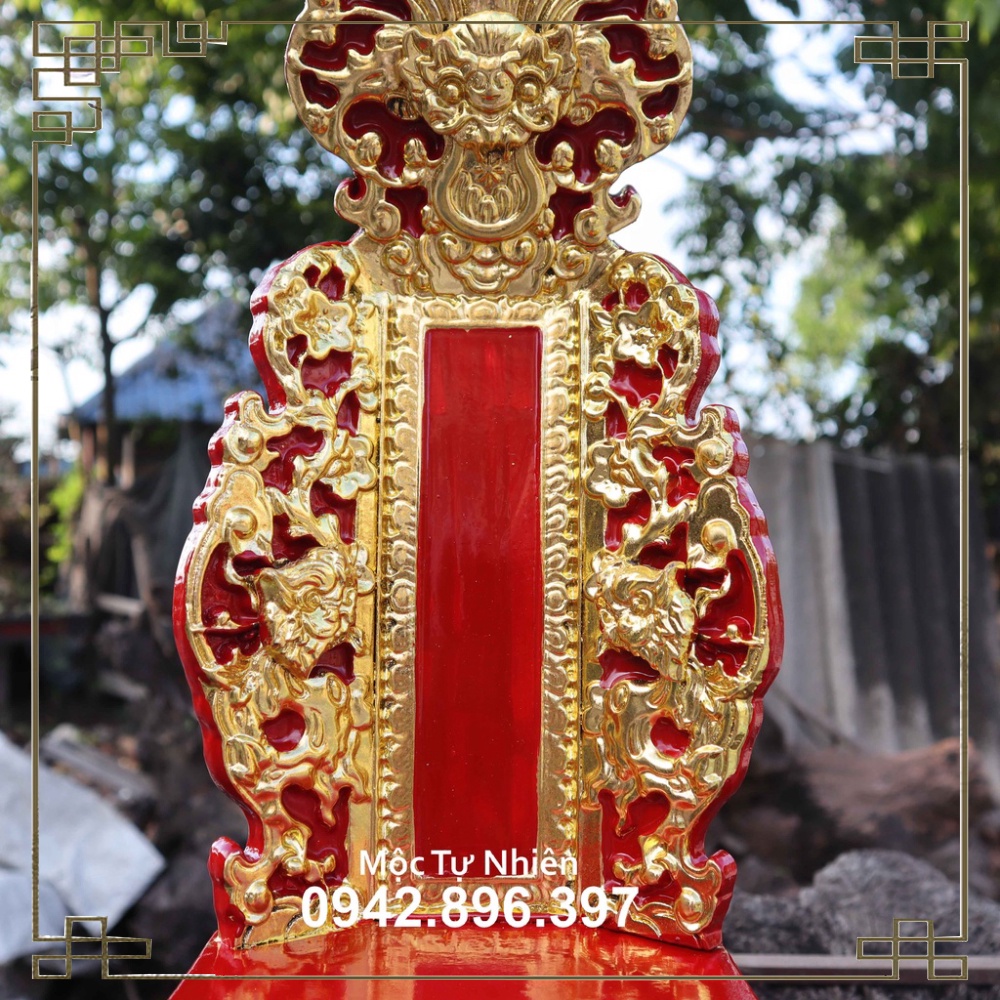 Bài vị thờ song long gia tiên gỗ mít đủ kích thước cao 41,47,61,67cm