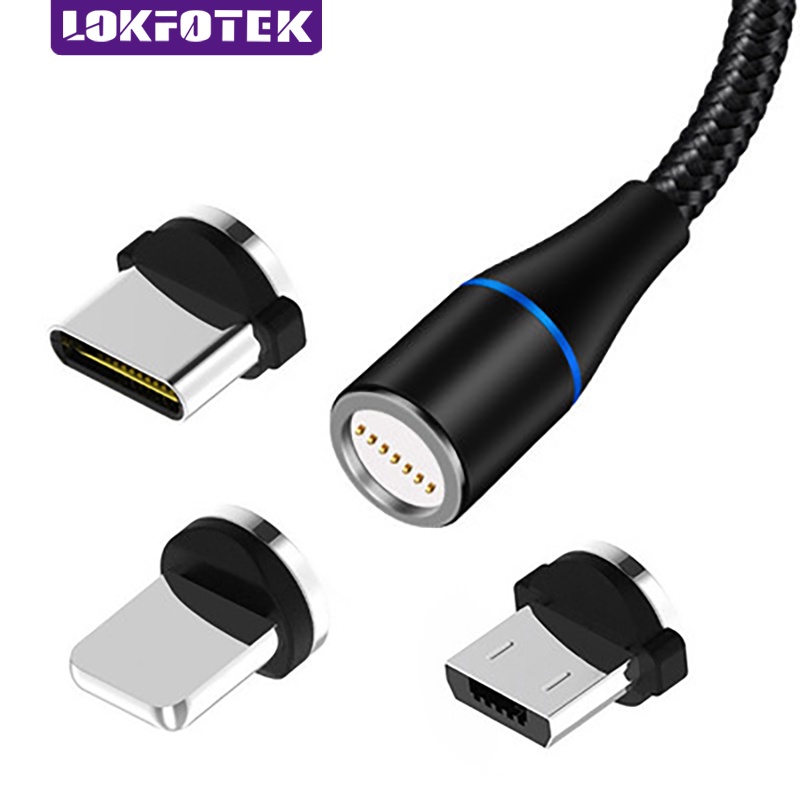 cáp sạc nhanh từ tính tích hợp truyền dữ liệu lokfotek c043a cổng micro usb type c dài 1m