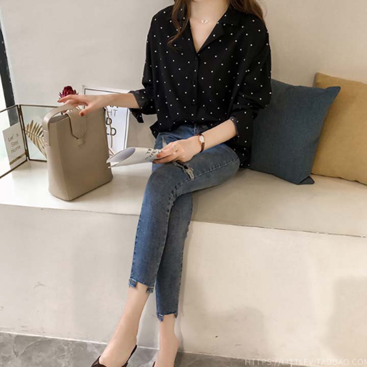 Áo sơ mi chấm bi - Chất Cotton lụa