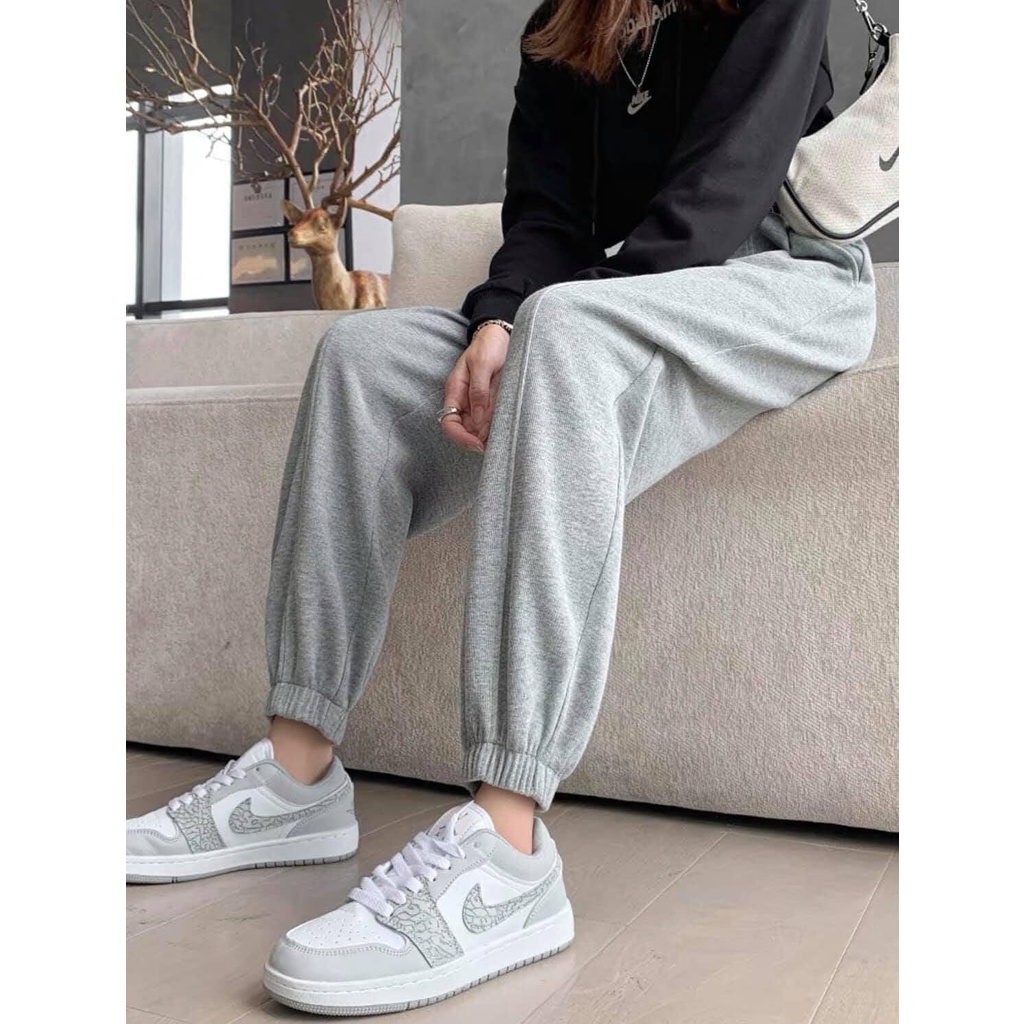 Quần Jogger Nữ Bo Gấu Gân Giữa, Vải Nỉ Da Cá, Lưng Cao Ống Rộng Phong Cách Ulzzang 3 Màu 2021 C. Novembre QJ04