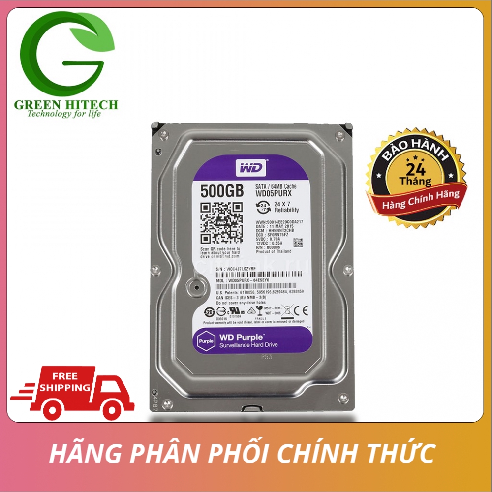 [1 đổi 1]Ổ cứng Camera WD PURPLE 500GB Bảo hành 2 năm | BigBuy360 - bigbuy360.vn