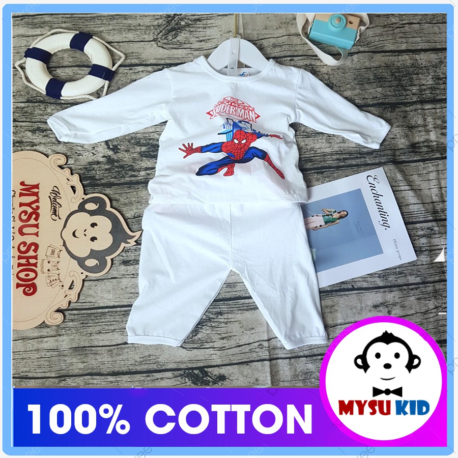 Đồ bộ dài tay bé trai bé gái màu trắng thun COTTON 100%