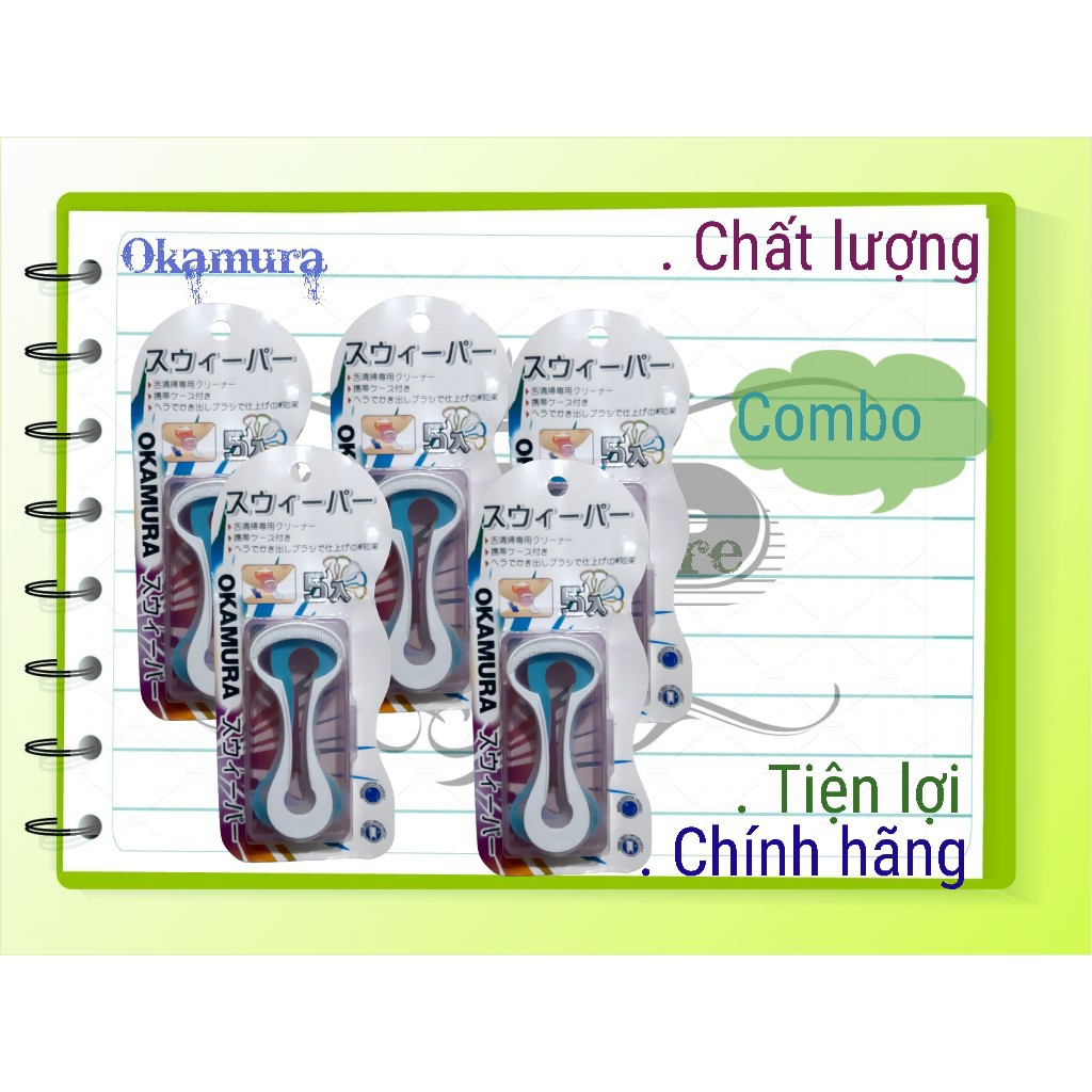 Okamura combo 5 Vỉ Dụng cụ cạo lưỡi cao cấp Nhật Bản Okamura vĩ gồm 5 cái.