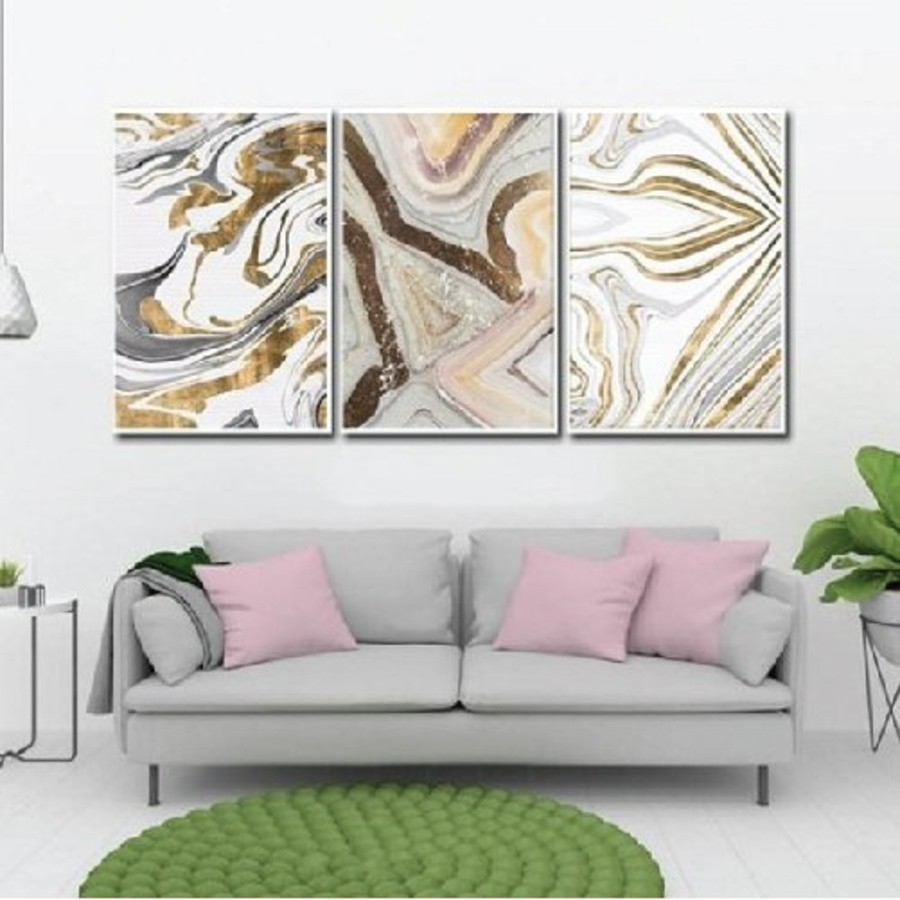 Bộ 3 tấm tranh canvas treo tường Lala nghệ thuật trừu tượng trang trí phòng khách kèm đinh 3 chân đa năng