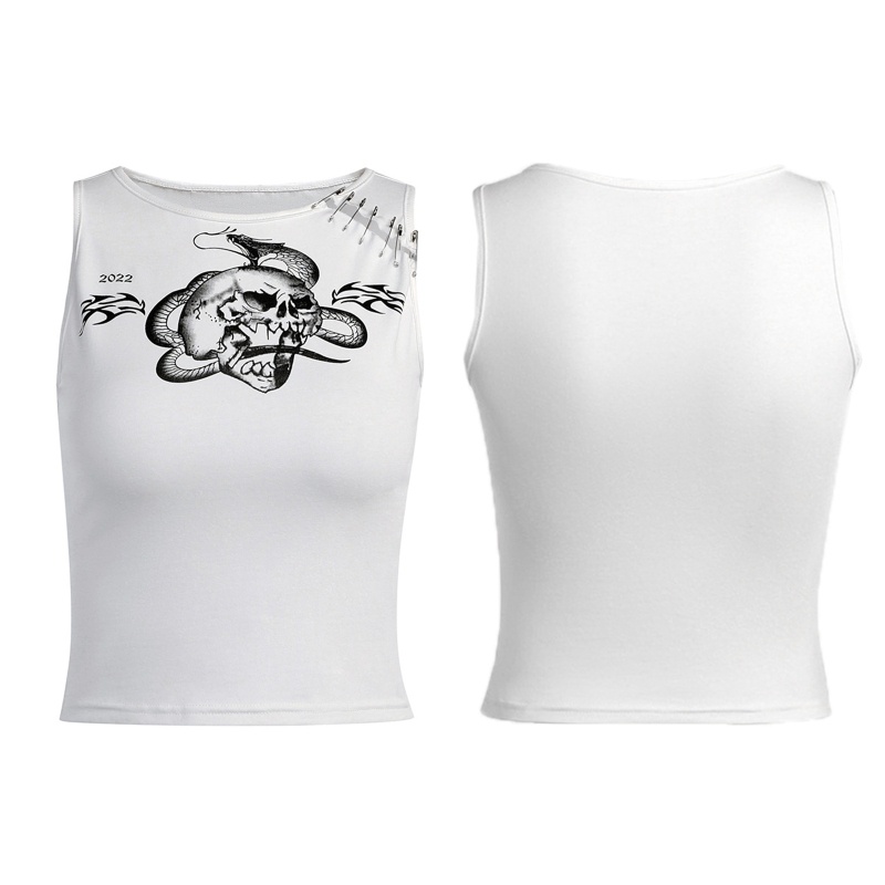 Áo Croptop Sát Nách Cổ Tròn In Họa Tiết Phong Cách Punk Thời Trang Mùa Hè Cho Nữ