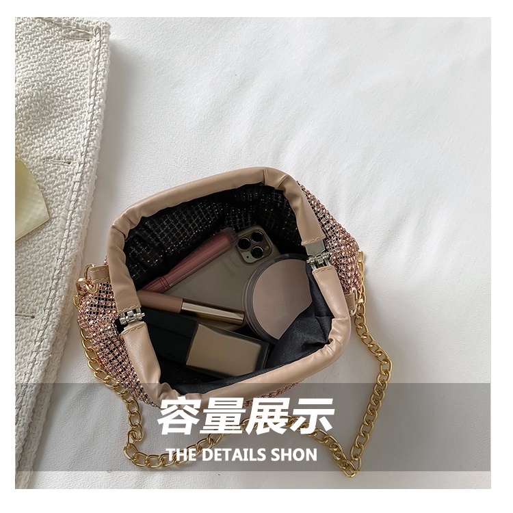 Túi đeo chéo JASMIN NOIR dây xích hình vỏ sò đính kim cương giả phong cách thời trang cho nữ