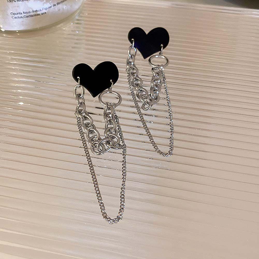 Khuyên Tai Lủng Lẳng Hình Trái Tim Màu Đen Cá Tính Cho Nữ