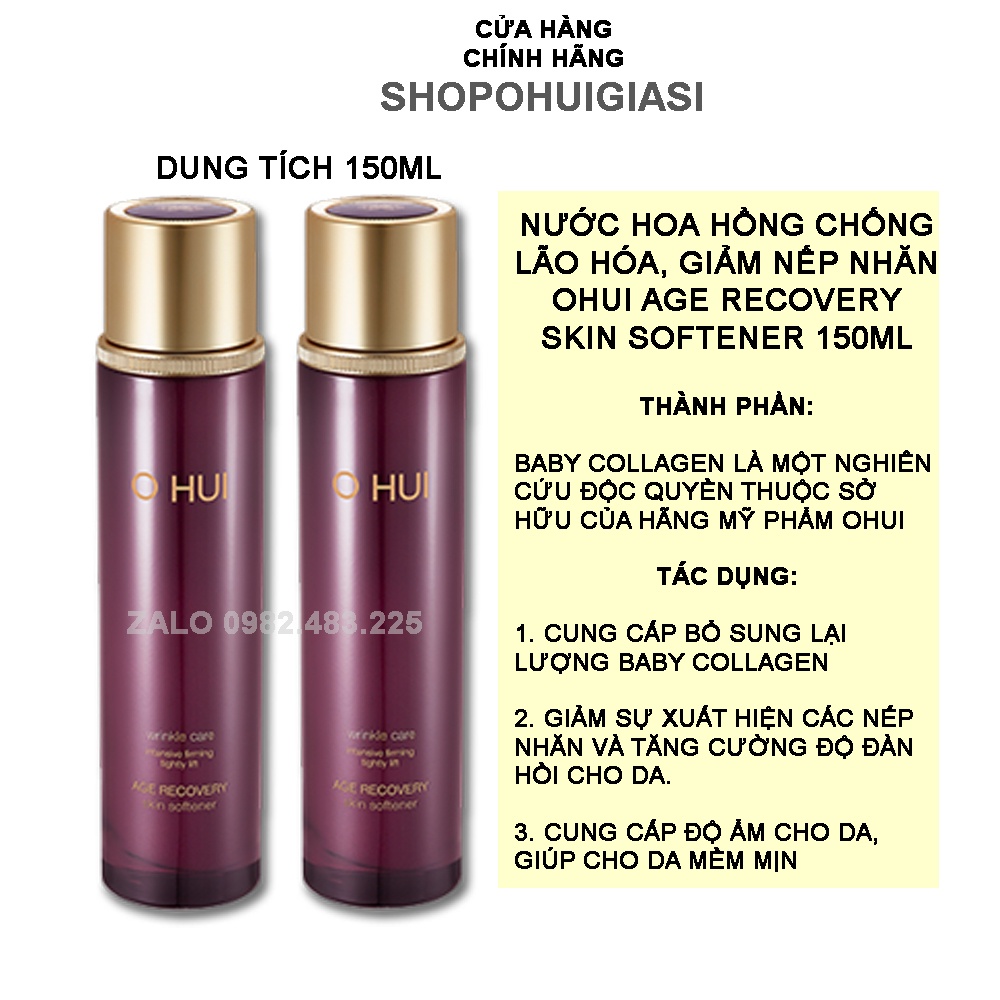 Nước Hoa Hồng Chống Lão Hóa Giảm Nếp Nhăn Hiệu Quả - Ohui Age Recovery Skin Softener (tách sét không vỏ)