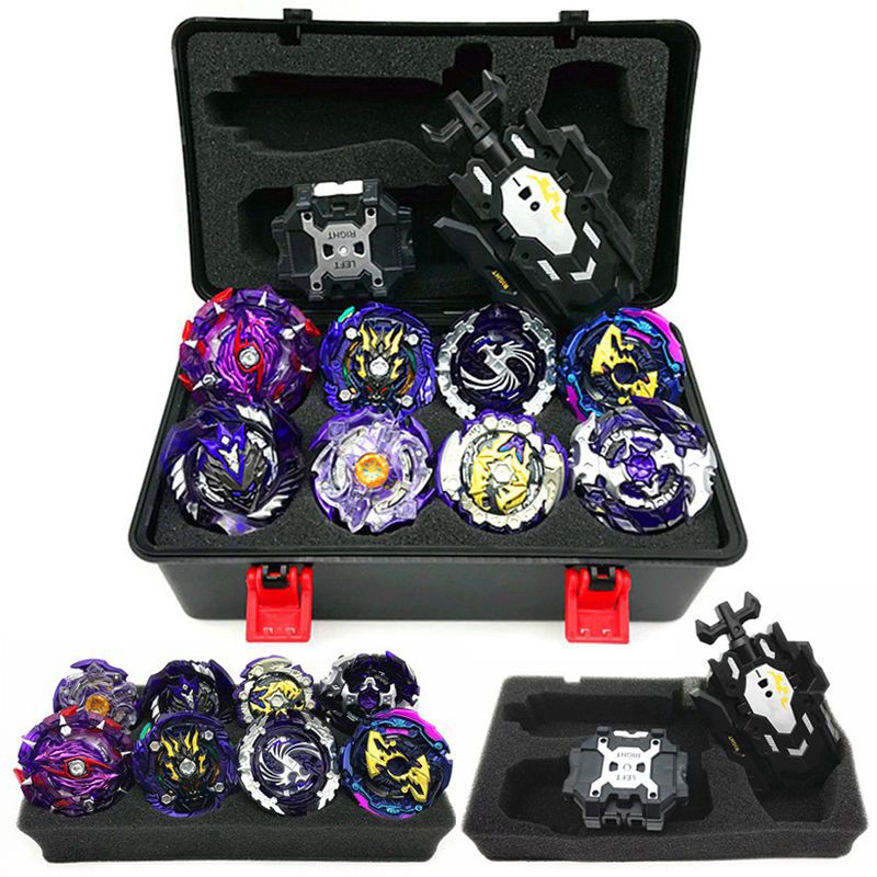 Bộ 8 món đồ chơi con quay Beyblade Burst Flame với hộp đựng và bộ phóng cho trẻ em